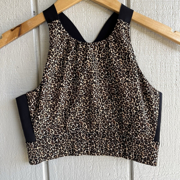 Varley Sherman Sports Bra‎ High Neck Longline in Classic Leopard Size S - Picture 1 of 8